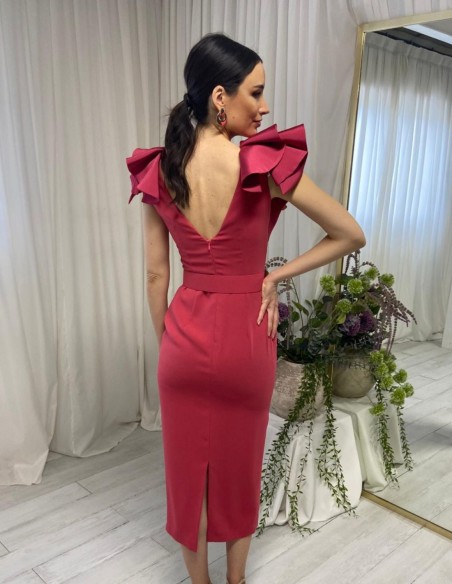 Robe de soirée midi avec ceinture et volants