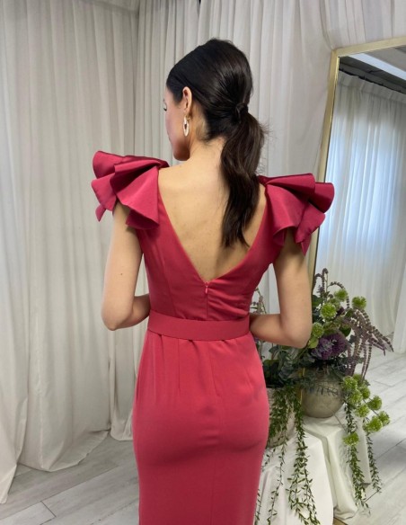 Vestido midi de fiesta con cinturón y volantes