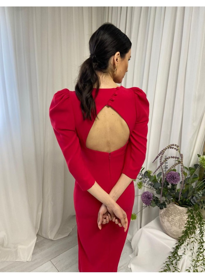 Vestido midi de fiesta con manga abullonada y...