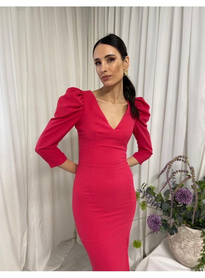 Vestido midi de fiesta con manga abullonada y...