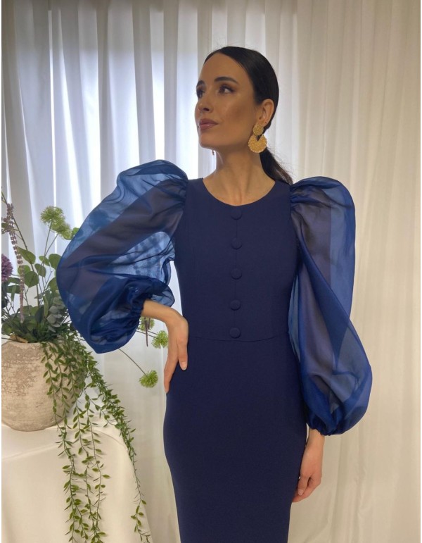 Vestido midi de fiesta con manga abullonada de organza 2