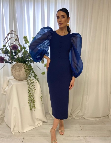 Robe de soirée midi avec manches bouffantes en organza