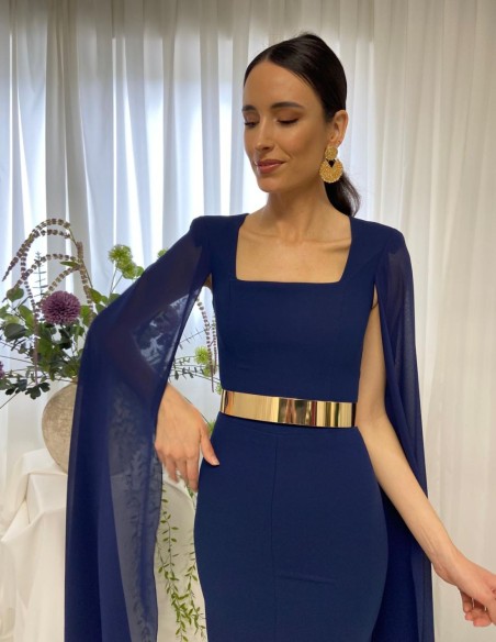 Vestido midi de fiesta liso con manga capa de gasa