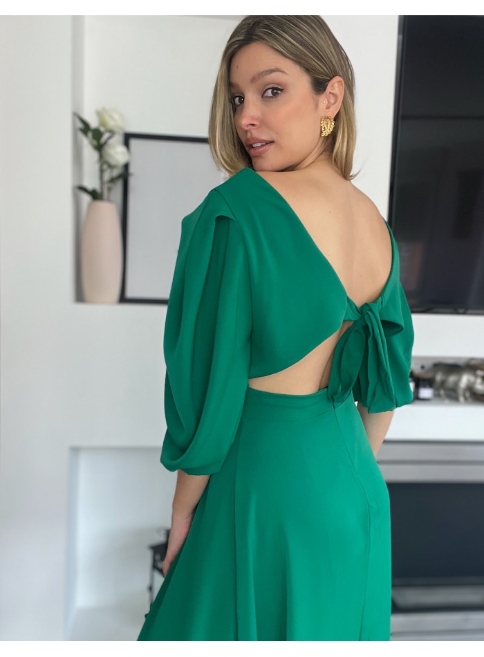 Vestido de fiesta midi con falda vuelo y mangas...