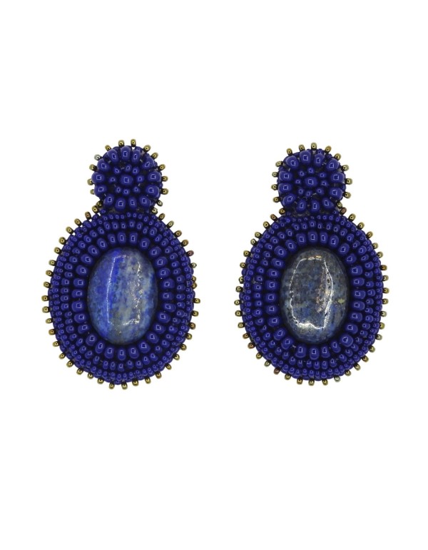 Party earrings with natural stone and rhinestones