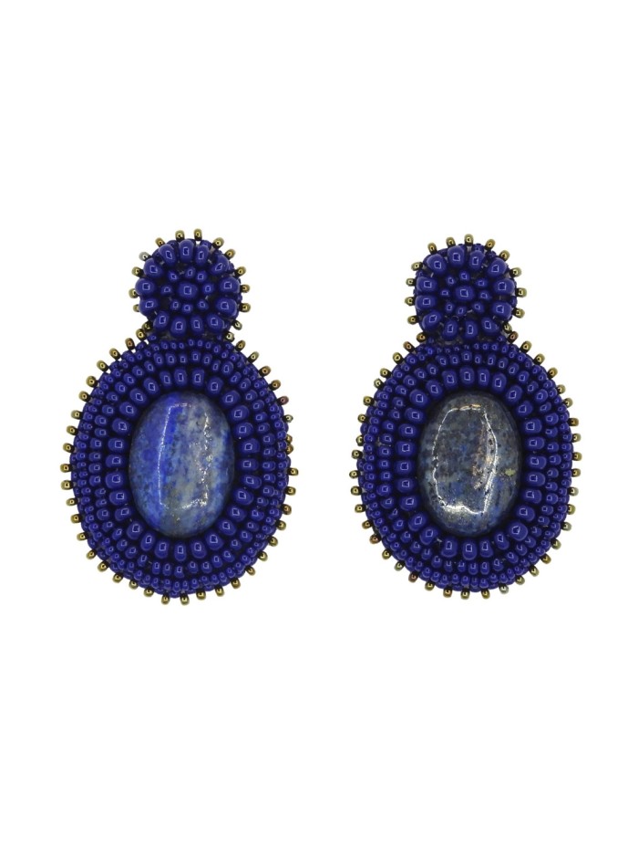 Party earrings with natural stone and rhinestones