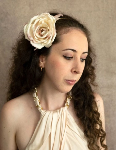 Ivory pink flower maxi headband with golden base