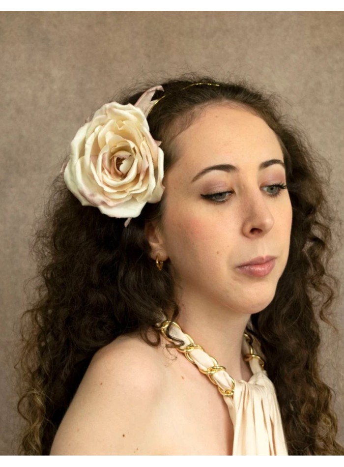 Ivory pink flower maxi headband with golden base