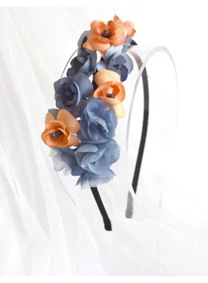 Serre-tête fin avec fleurs bleues et orange