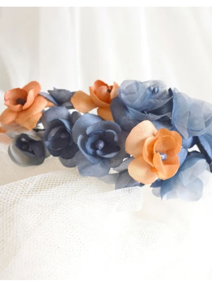 Serre-tête fin avec fleurs bleues et orange