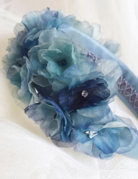 Blue and turquoise organza flower headband