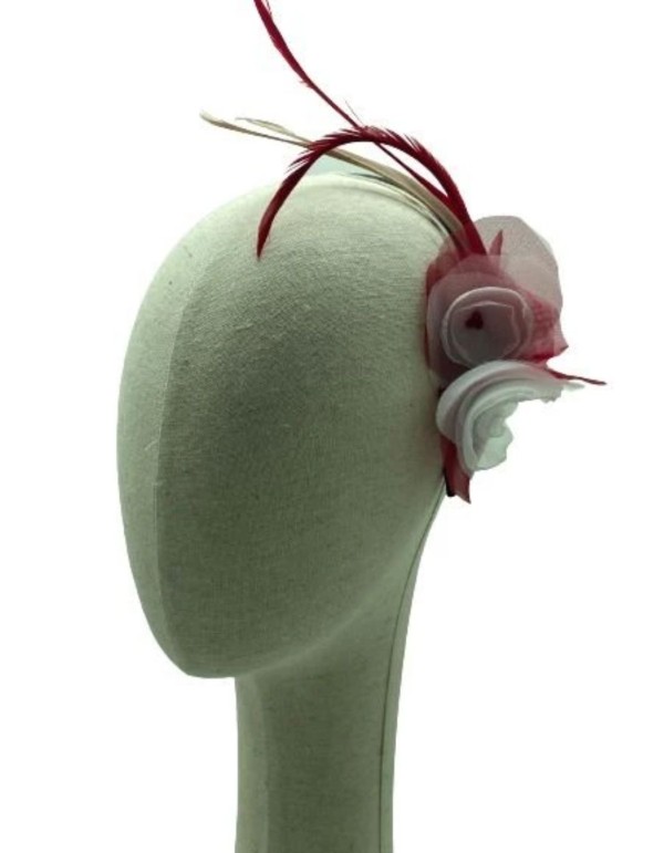 Fine headband with organza flowers and feathers