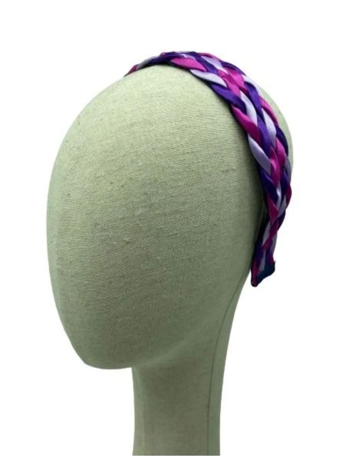 Diadema trenzada doble con apliques joya a color