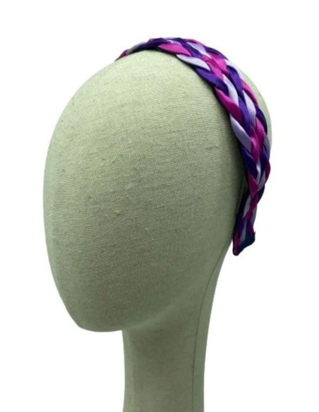 Diadema trenzada doble con apliques joya a color