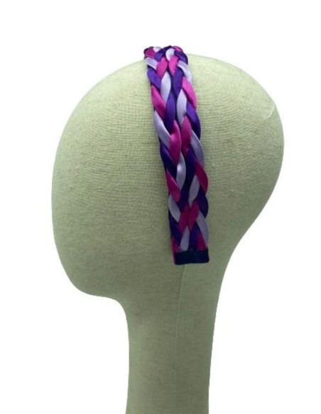 Diadema trenzada doble con apliques joya a color