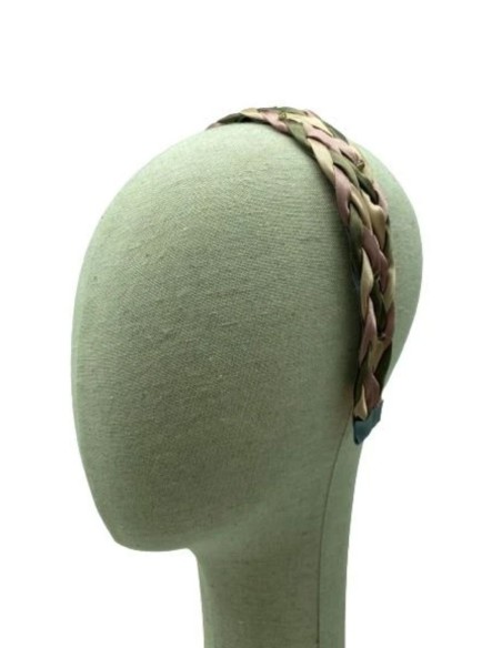 Diadema trenzada doble con apliques joya a color