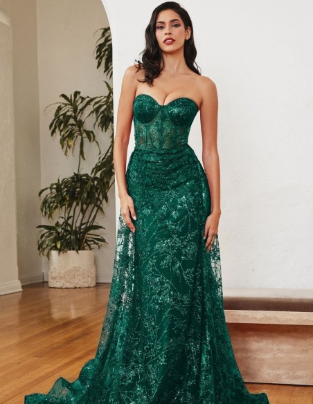 Robe longue de fête avec encolure corsetée sans bretelles et coupe sirène