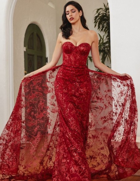 Robe longue de fête avec encolure corsetée sans bretelles et coupe sirène