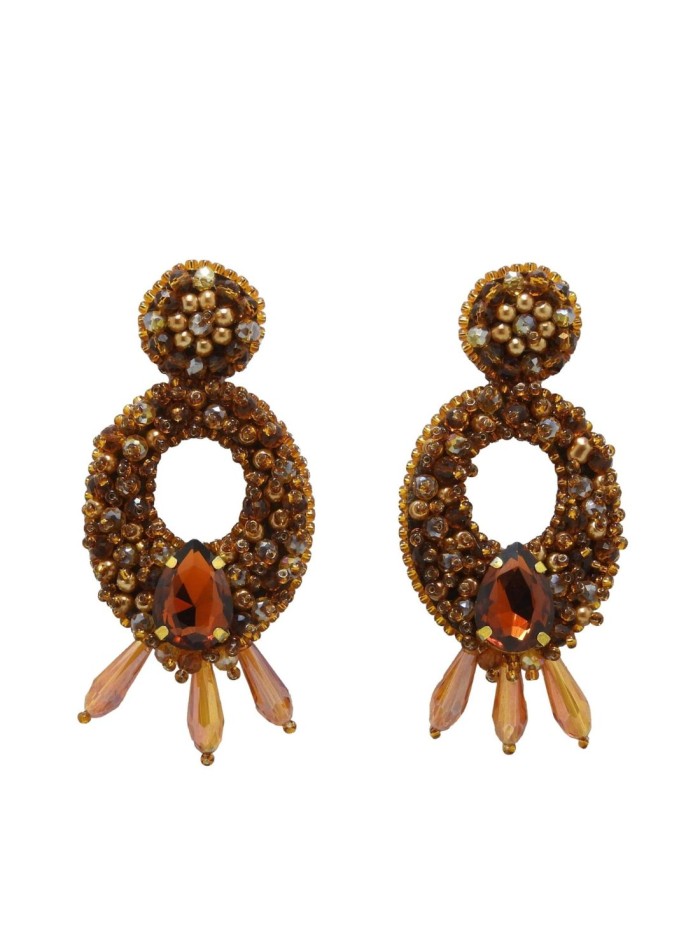 Oval party earrings with three crystal teardrops