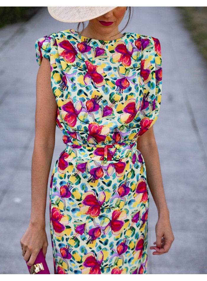 Robe de mariage midi imprimée sans manches avec...