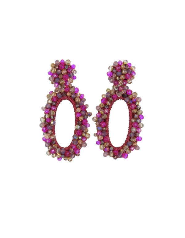 Pendientes de fiesta con piedras facetadas en forma ovalada fucsia