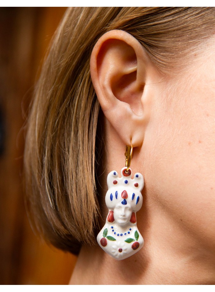 Long earrings made of coloured white ceramic...
