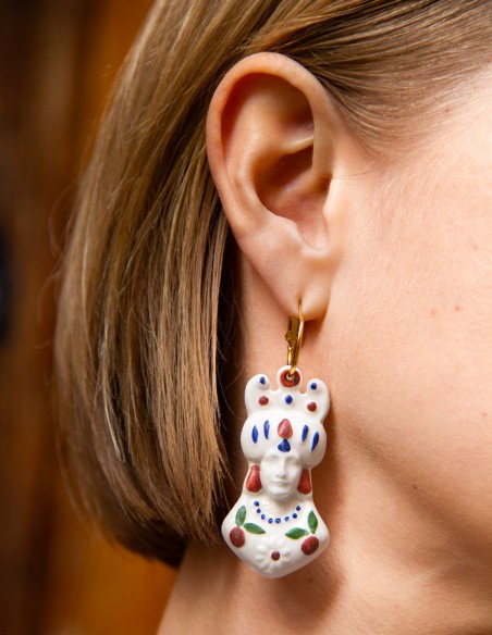 Long earrings made of coloured white ceramic porcelain