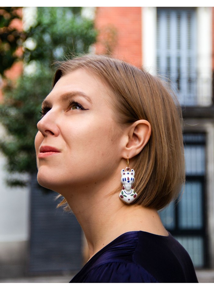Long earrings made of coloured white ceramic...
