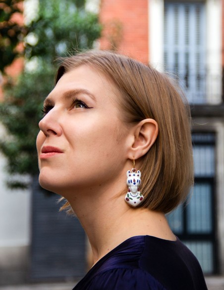 Long earrings made of coloured white ceramic porcelain