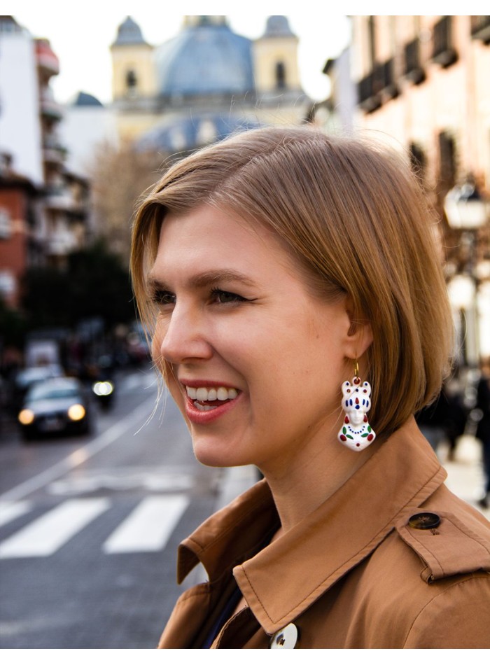 Long earrings made of coloured white ceramic...