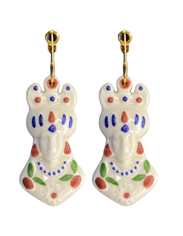 Pendientes largos de porcelana cerámica blanca colorida