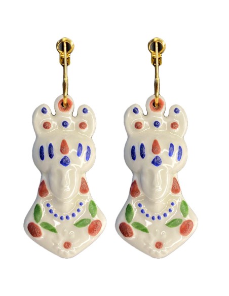 Boucle d'oreilles longues en porcelaine céramique blanche colorée