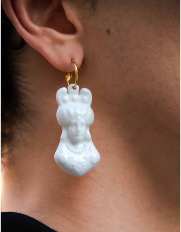 Long white porcelain earrings with 3D texture 2