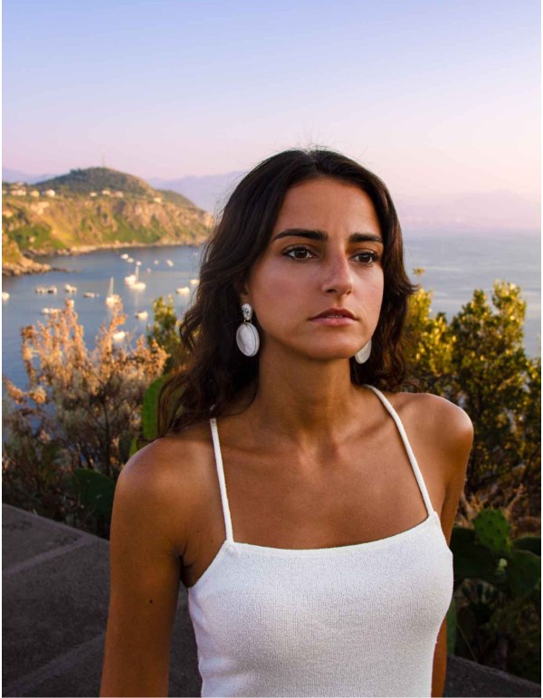 Pendientes medalla largos con cerámica esmaltada 2