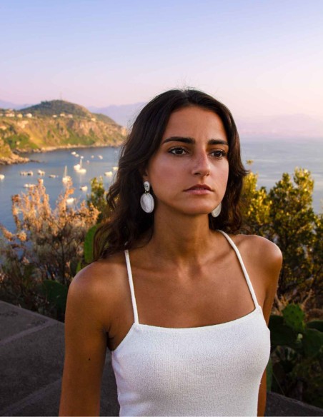 Long earrings with glazed ceramic medallions