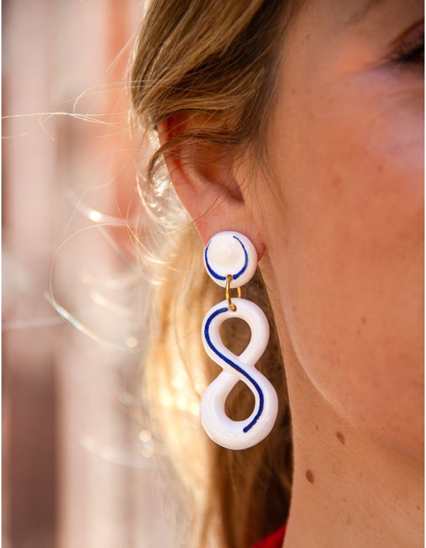 Blue enamelled ceramic infinity long earrings 2