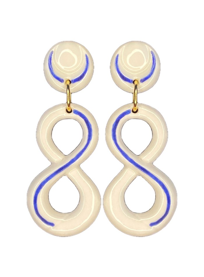 Pendientes largos infinito de cerámica esmaltada azul