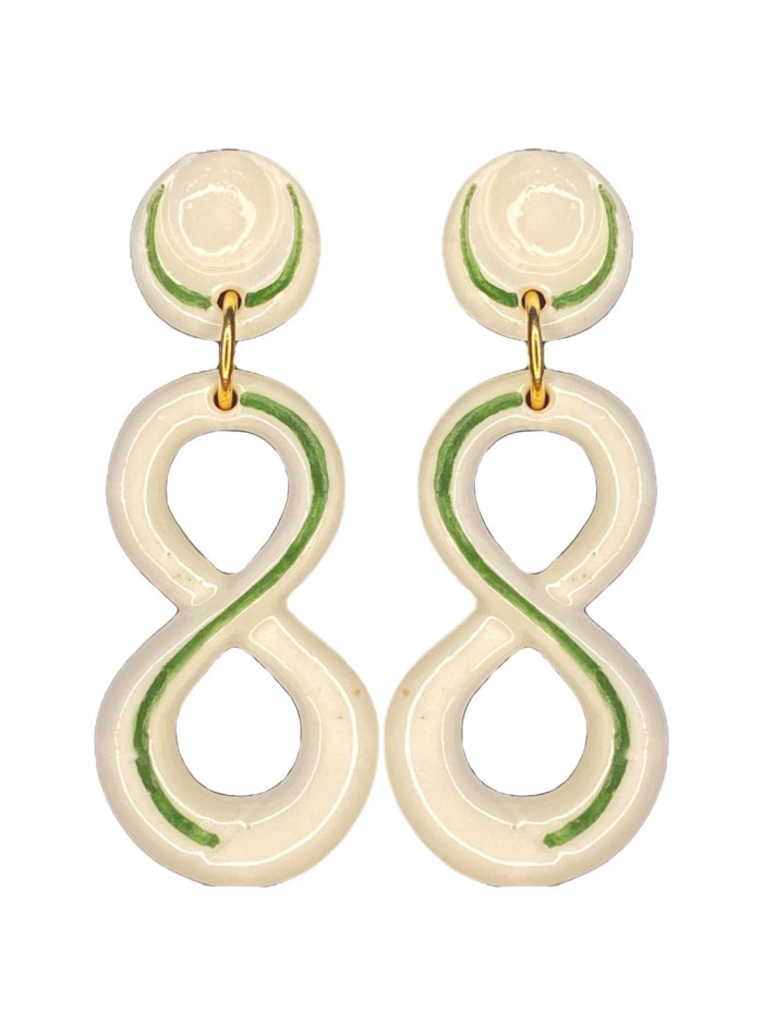Boucle d'oreilles infini en céramique émaillée verte