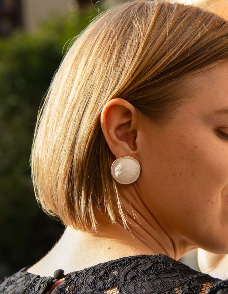 Porcelain button party earrings painted with gold