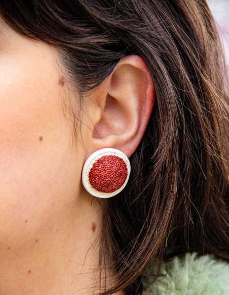 Red ceramic button party earrings