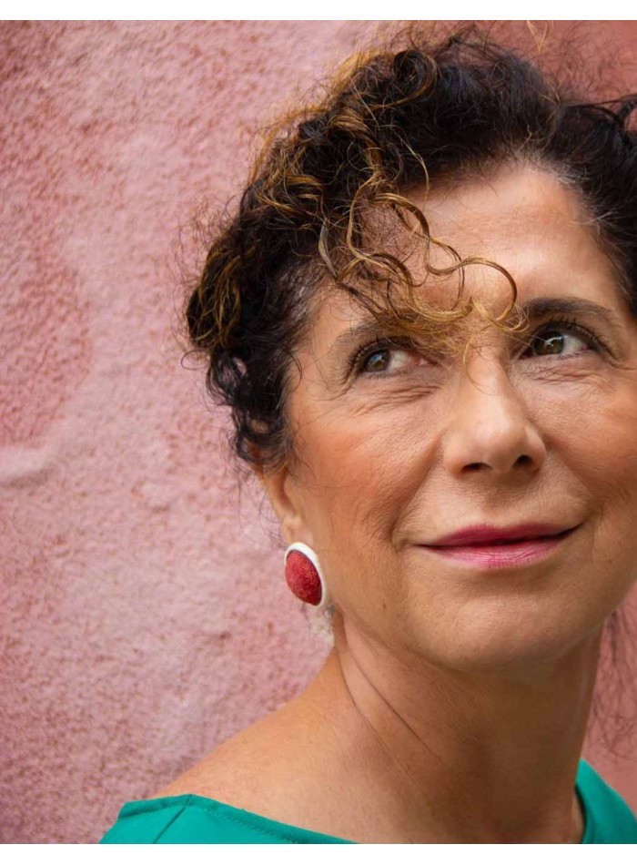 Red ceramic button party earrings