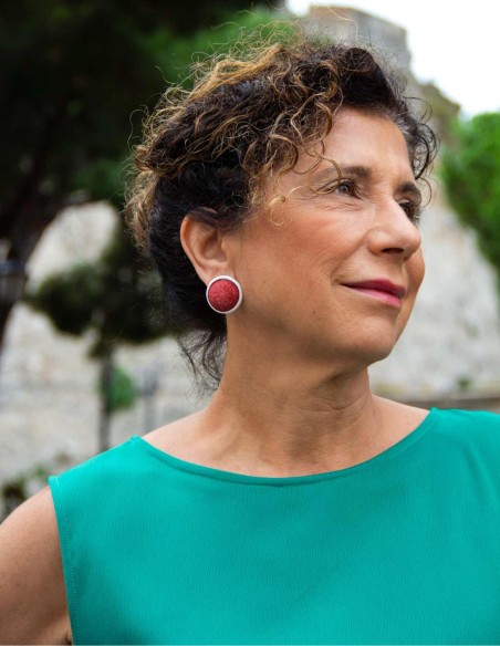 Red ceramic button party earrings