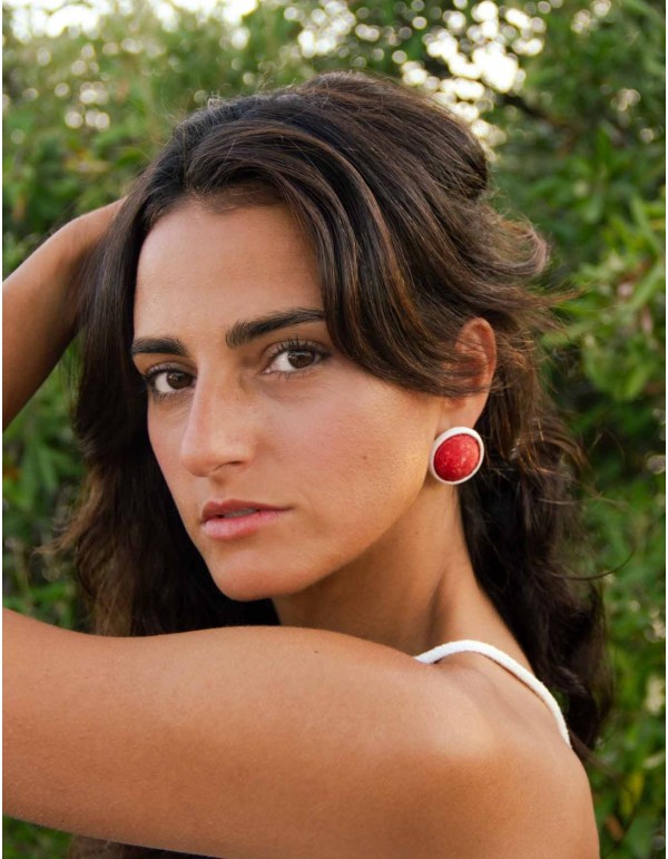 Pendientes de fiesta botón de cerámica rojos