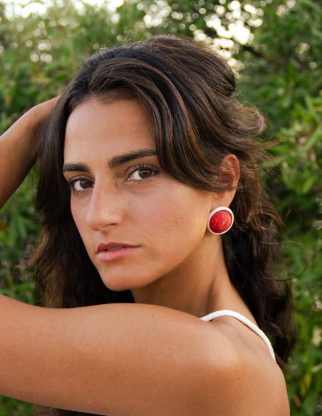 Boucle d'oreilles Boutonnières en céramique rouge