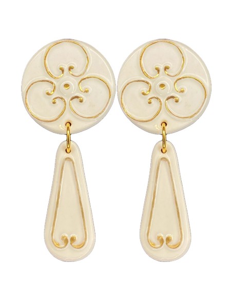 Pendientes largos de porcelana pintados en oro