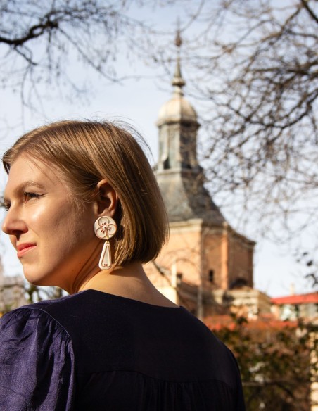 Painted white porcelain ceramic long earrings