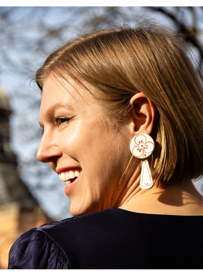 Painted white porcelain ceramic long earrings