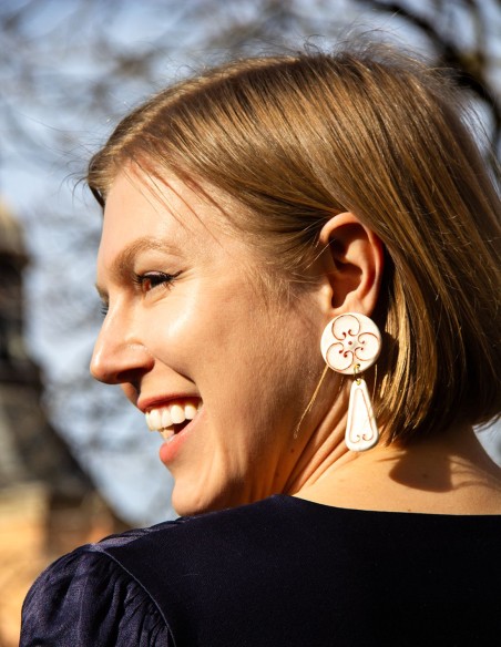 Painted white porcelain ceramic long earrings