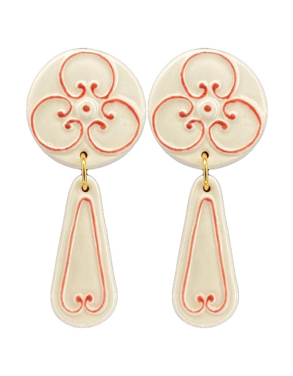 Painted white porcelain ceramic long earrings
