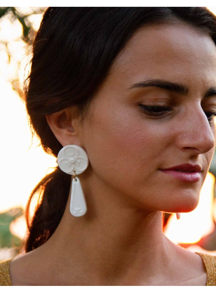 White ceramic porcelain party earrings